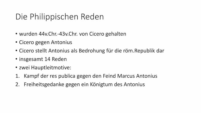 Philippika - Die Macht des Wortes in der
Politik
Gliederung
1. Definition ,,Philippika"
2. Lebenslauf Antonius
3. Lebenslauf Cicero
4. Gesch