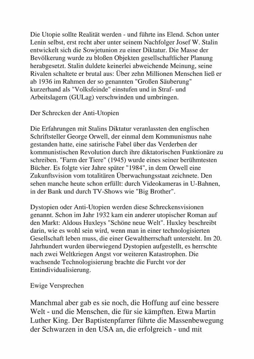 Was ist eine Utopie?
Traum, Wunsch, Hoffnung
Das ist doch utopisch! So wird etwas abgetan, wenn eine Idee als
unrealistisch, ja unerfüllbar 