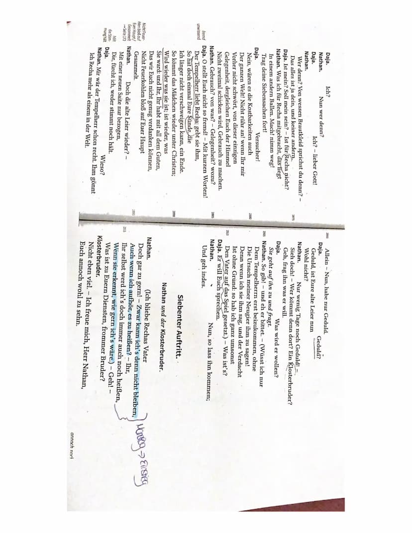 1. Analysieren Sie den Dialog zwischen Nathan und dem Klosterbruder im Auftritt
klosterk
IV,7 (V. 2912-V. 3125) unter besonderer Berücksicht