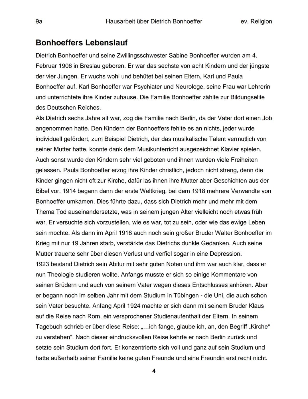 Hausarbeit im Fach ev. Religion über
Dietrich Bonhoeffer
eingereicht am 13. April 2018 9a
Inhaltsverzeichnis:
Einleitung.
Die Situation.....