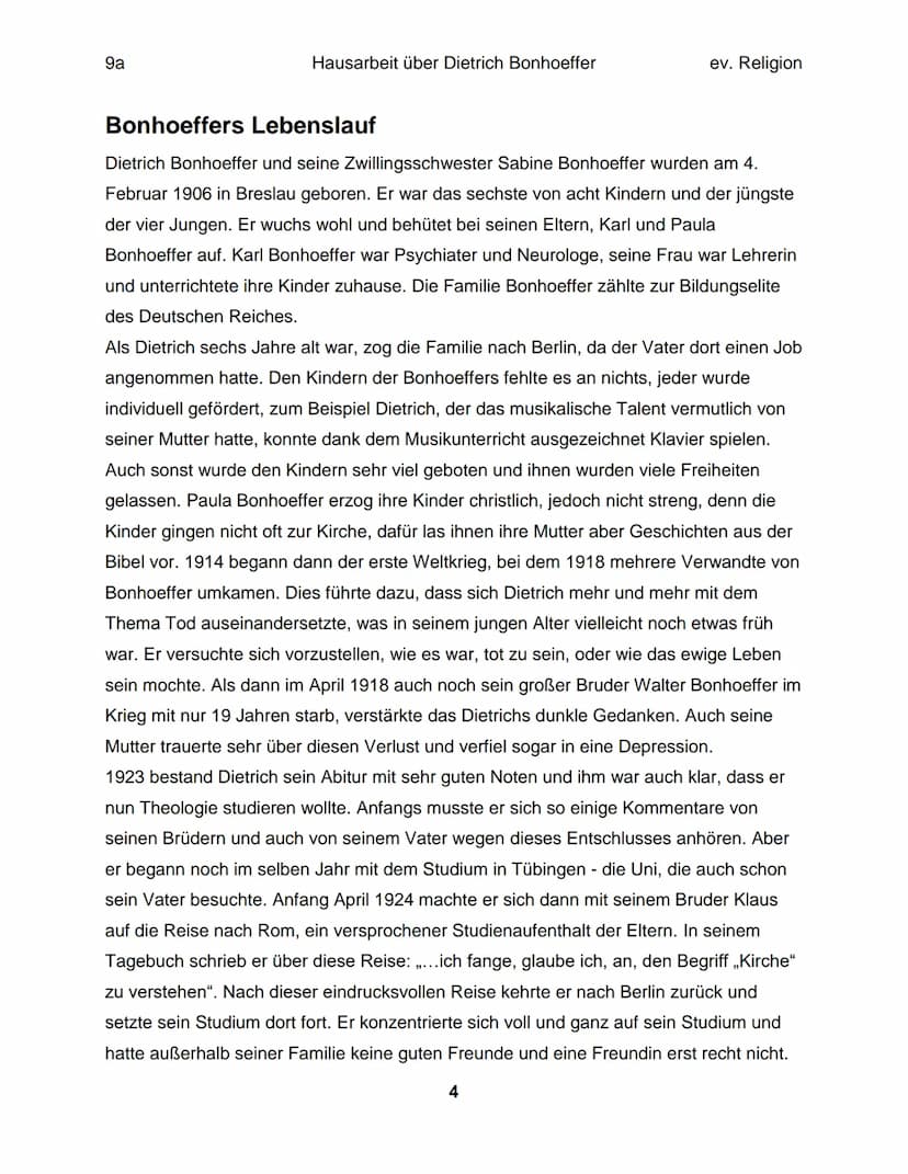 Hausarbeit im Fach ev. Religion über
Dietrich Bonhoeffer
eingereicht am 13. April 2018 9a
Inhaltsverzeichnis:
Einleitung.
Die Situation.....