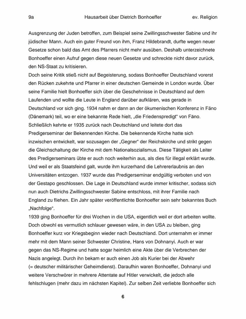 Hausarbeit im Fach ev. Religion über
Dietrich Bonhoeffer
eingereicht am 13. April 2018 9a
Inhaltsverzeichnis:
Einleitung.
Die Situation.....