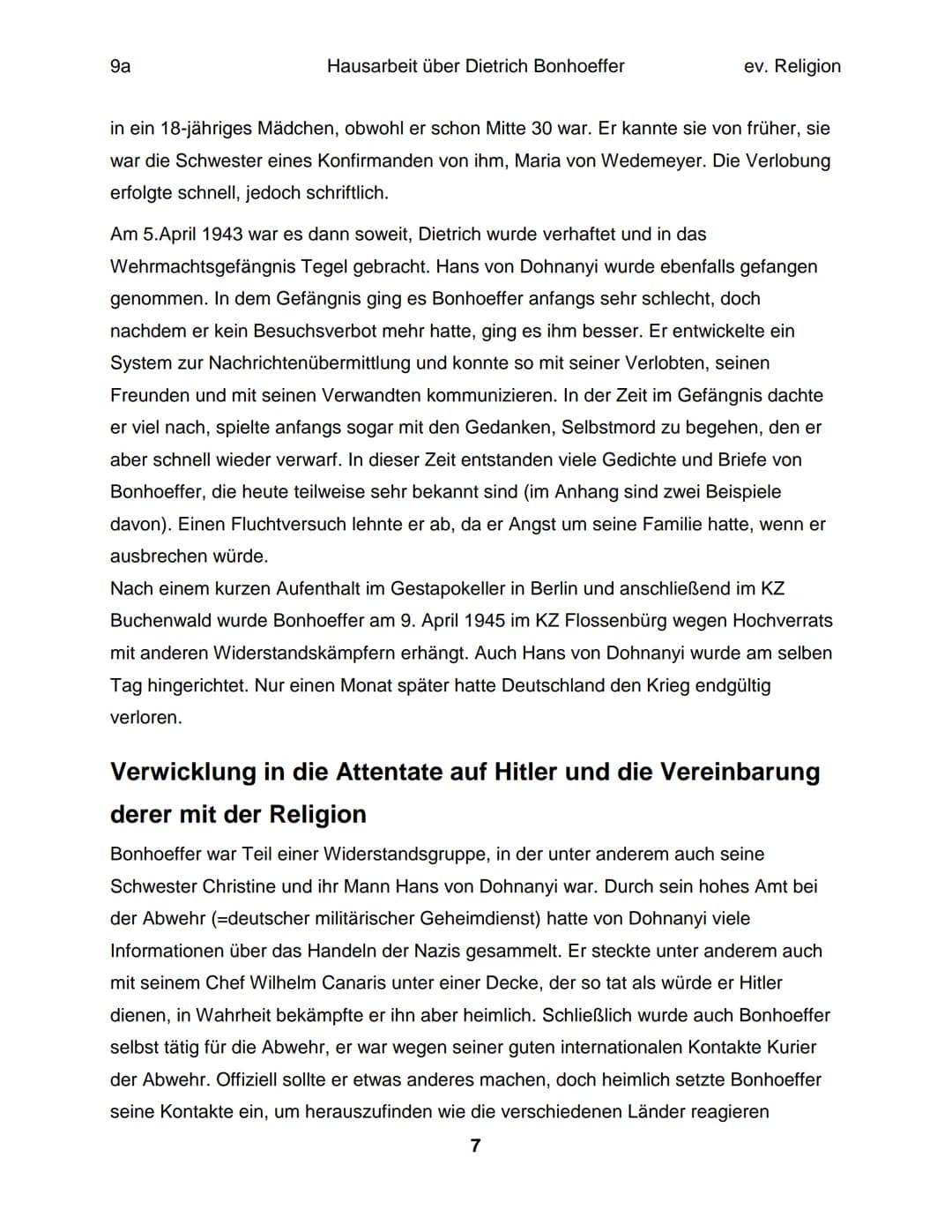 Hausarbeit im Fach ev. Religion über
Dietrich Bonhoeffer
eingereicht am 13. April 2018 9a
Inhaltsverzeichnis:
Einleitung.
Die Situation.....