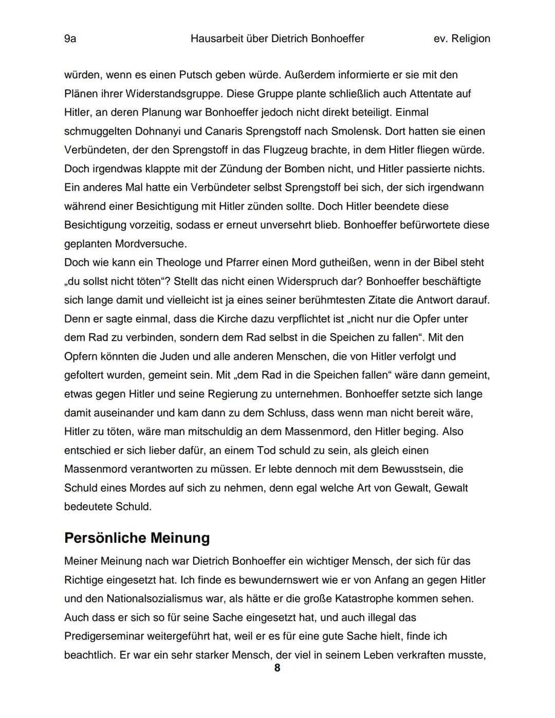 Hausarbeit im Fach ev. Religion über
Dietrich Bonhoeffer
eingereicht am 13. April 2018 9a
Inhaltsverzeichnis:
Einleitung.
Die Situation.....