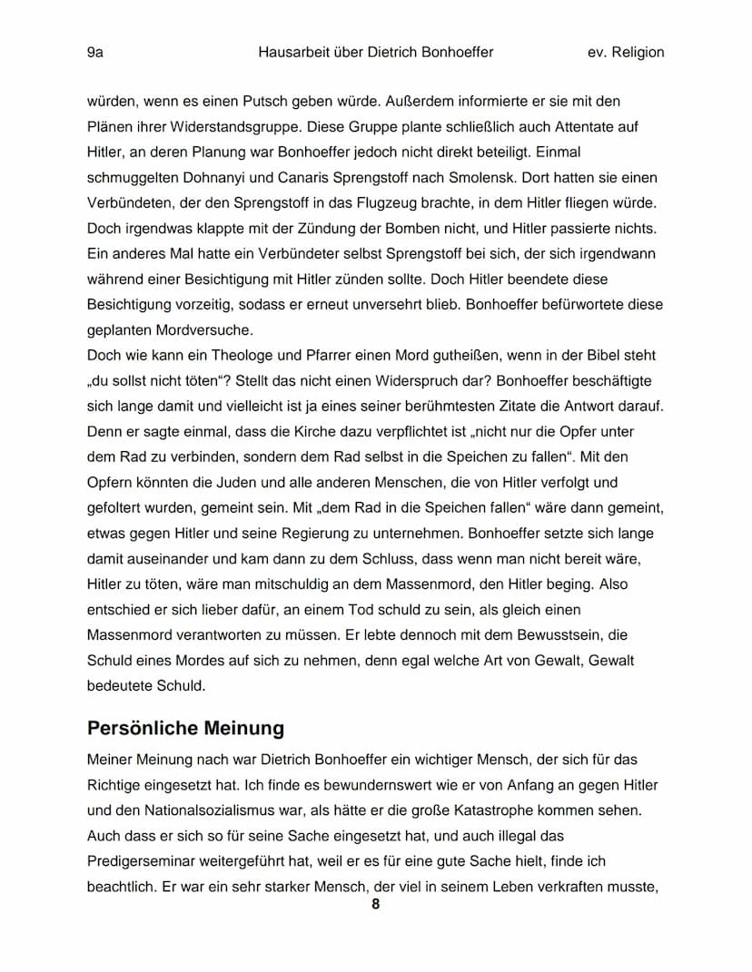 Hausarbeit im Fach ev. Religion über
Dietrich Bonhoeffer
eingereicht am 13. April 2018 9a
Inhaltsverzeichnis:
Einleitung.
Die Situation.....