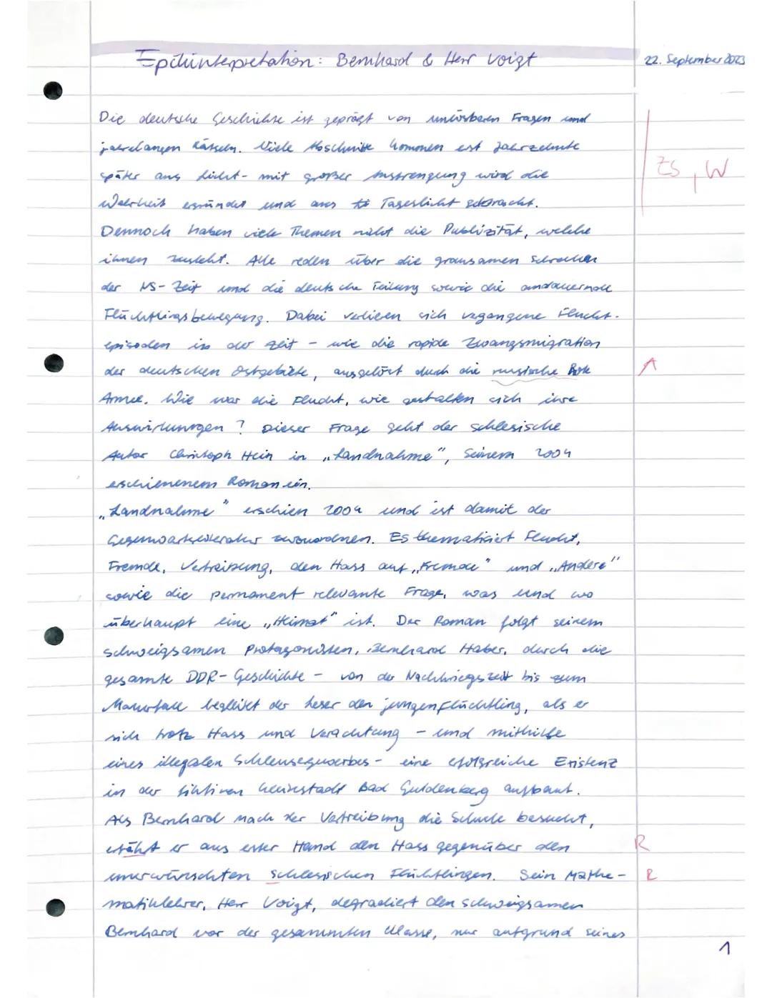 1. Klausur - Leistungskurs Deutsch - 12/1
Name:
Thema: Christoph Hein - Landnahme
22.09.23
Erlaubtes Hilfsmittel: Wörterbuch der deutschen R