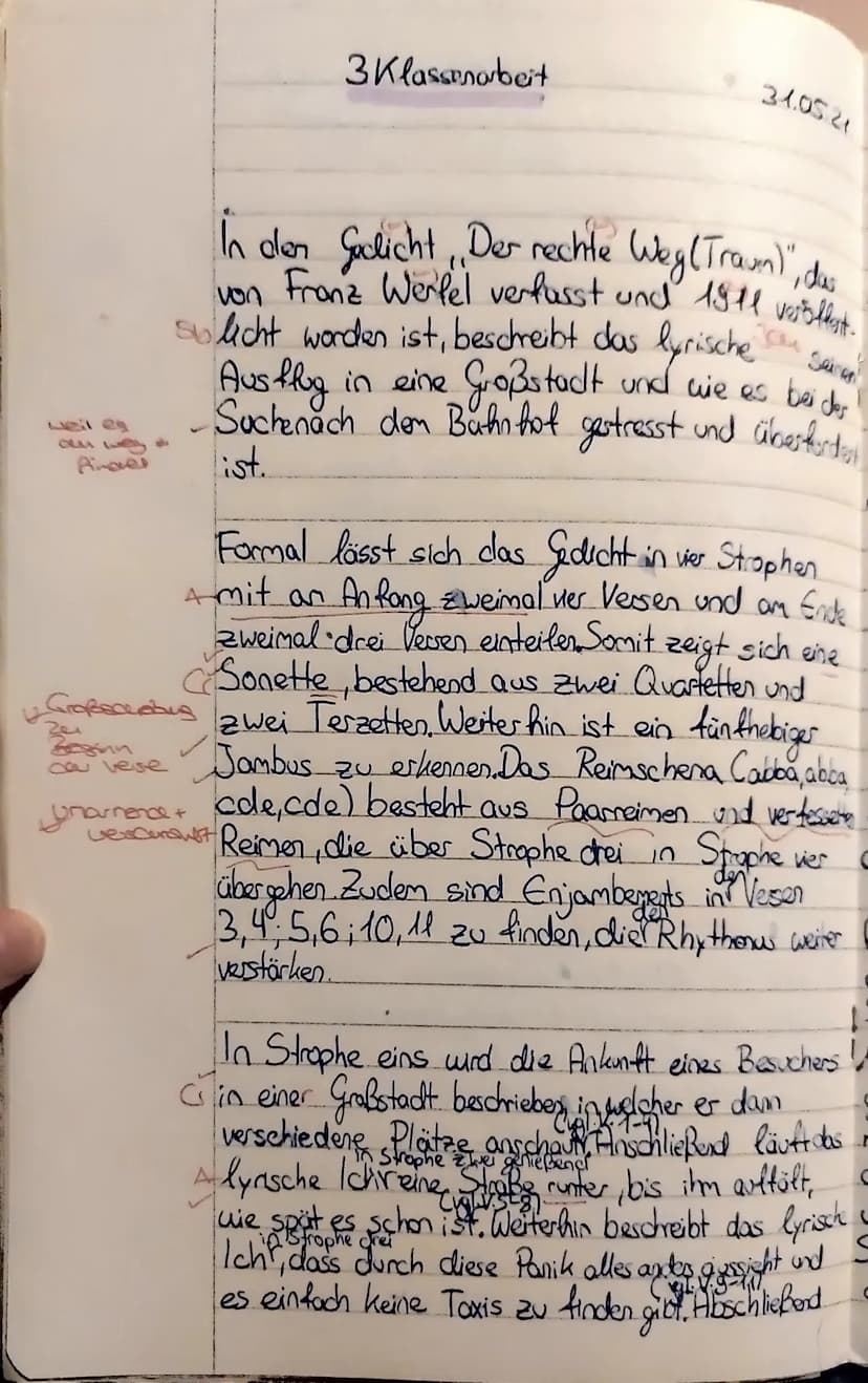 Name:
Cosima
3. Klassenarbeit im Fach Deutsch am 31.05.2021
Aufgabenstellung:
Analysiere das vorliegende Gedicht nach den dir bekannten Rege