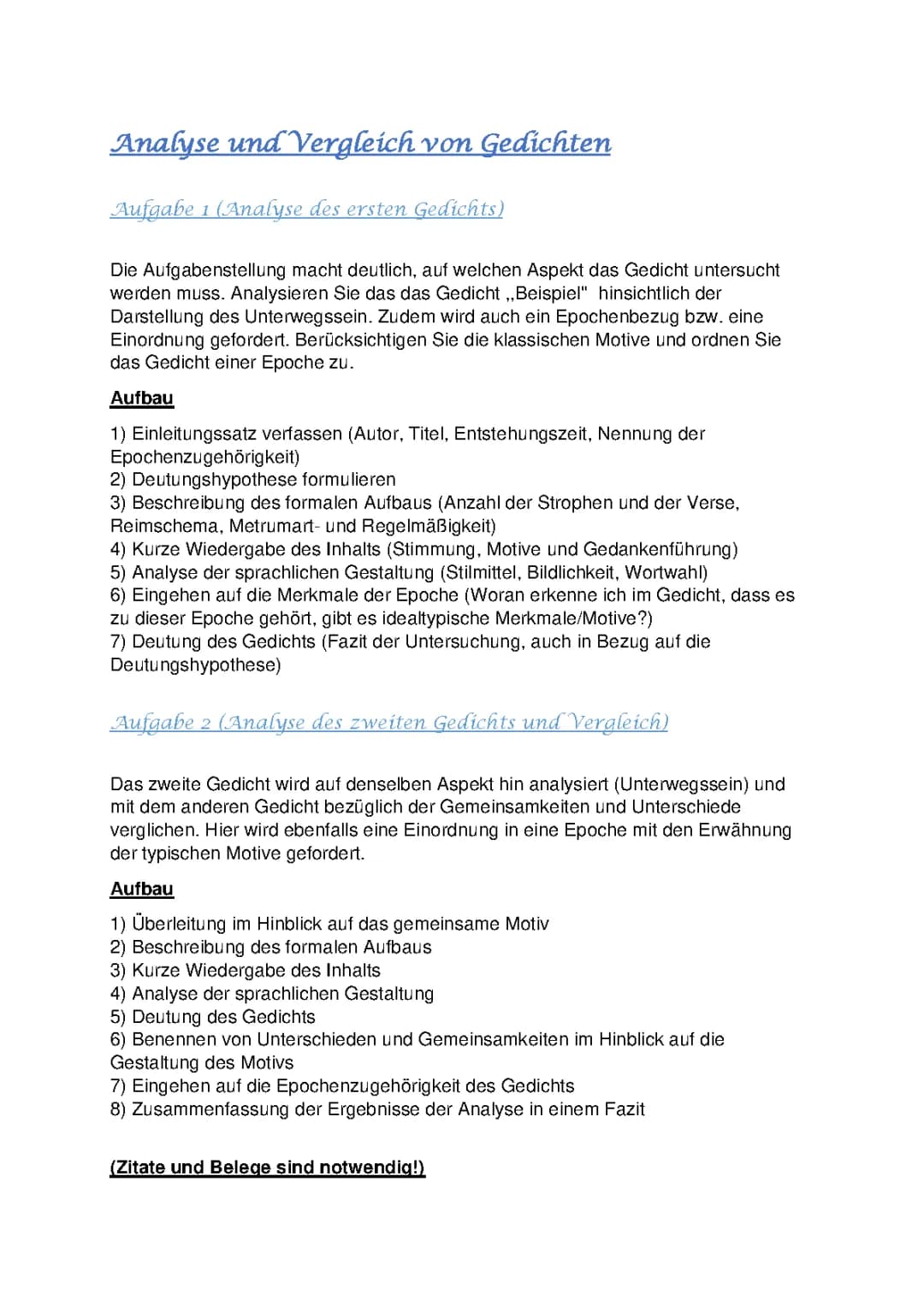 Analyse und Vergleich von Gedichten