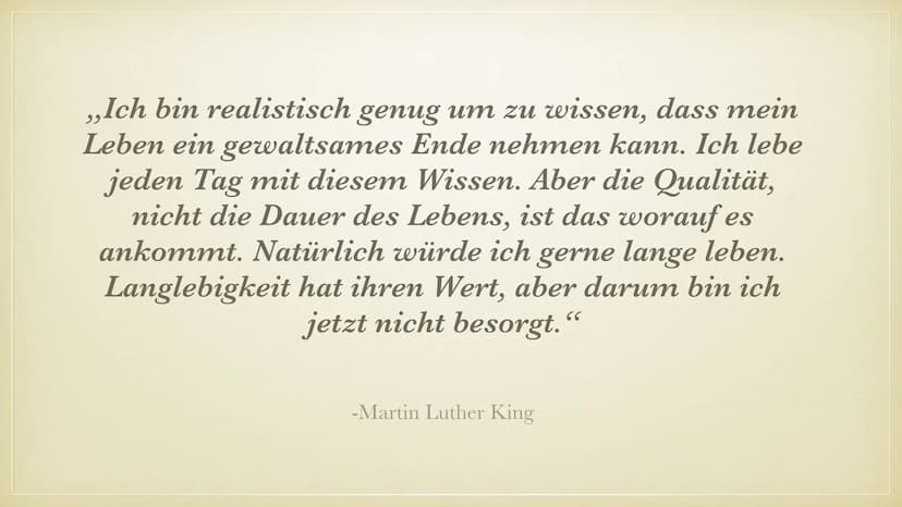MARTIN LUTHER KING
WAR ER EIN MODERNER PROPHET? ÜBERBLICK
WER WAR MARTIN LUTER KING?
FÜR WAS SETZTE ER SICH EIN?
SEINE REDE „I HAVE A DREAM"