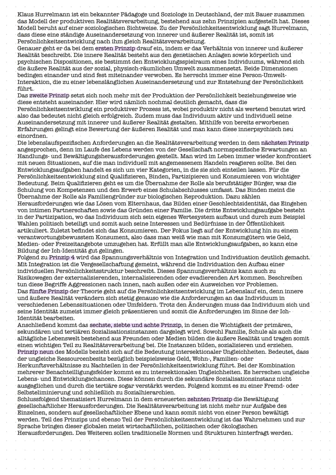 10 PRINZIPIEN der produchliven Realitätverarbeitung von Hurrelmann, Bauer.
Prinzip 1: Verhältnis von innerer und äußerer Realität
innere
Rea