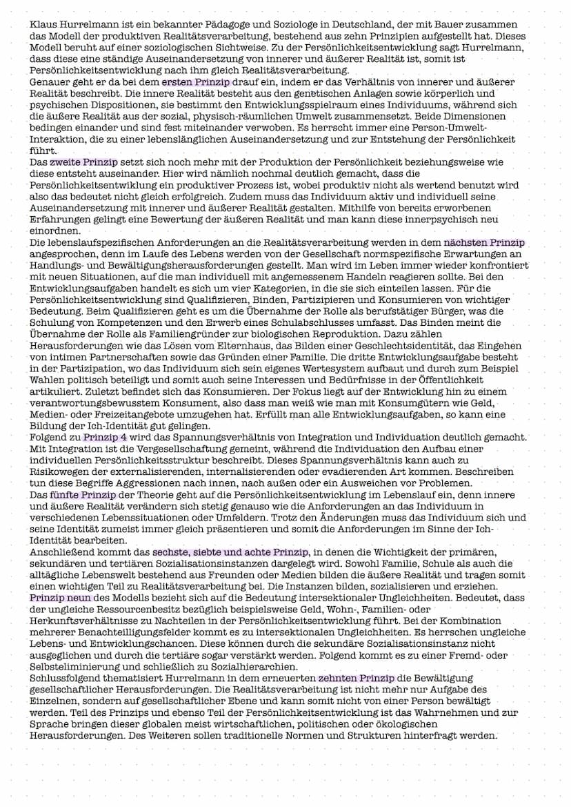 10 PRINZIPIEN der produchliven Realitätverarbeitung von Hurrelmann, Bauer.
Prinzip 1: Verhältnis von innerer und äußerer Realität
innere
Rea