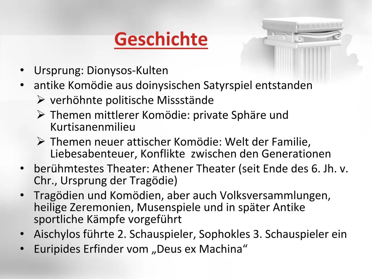 Das Theater der Antike • Das antike Theater
▪ Geschichte
▪ Aufbau/ Bestandteile
▪ Ablauf der Theaterstücke
Der Antigone-Mythos
beteiligte Pe