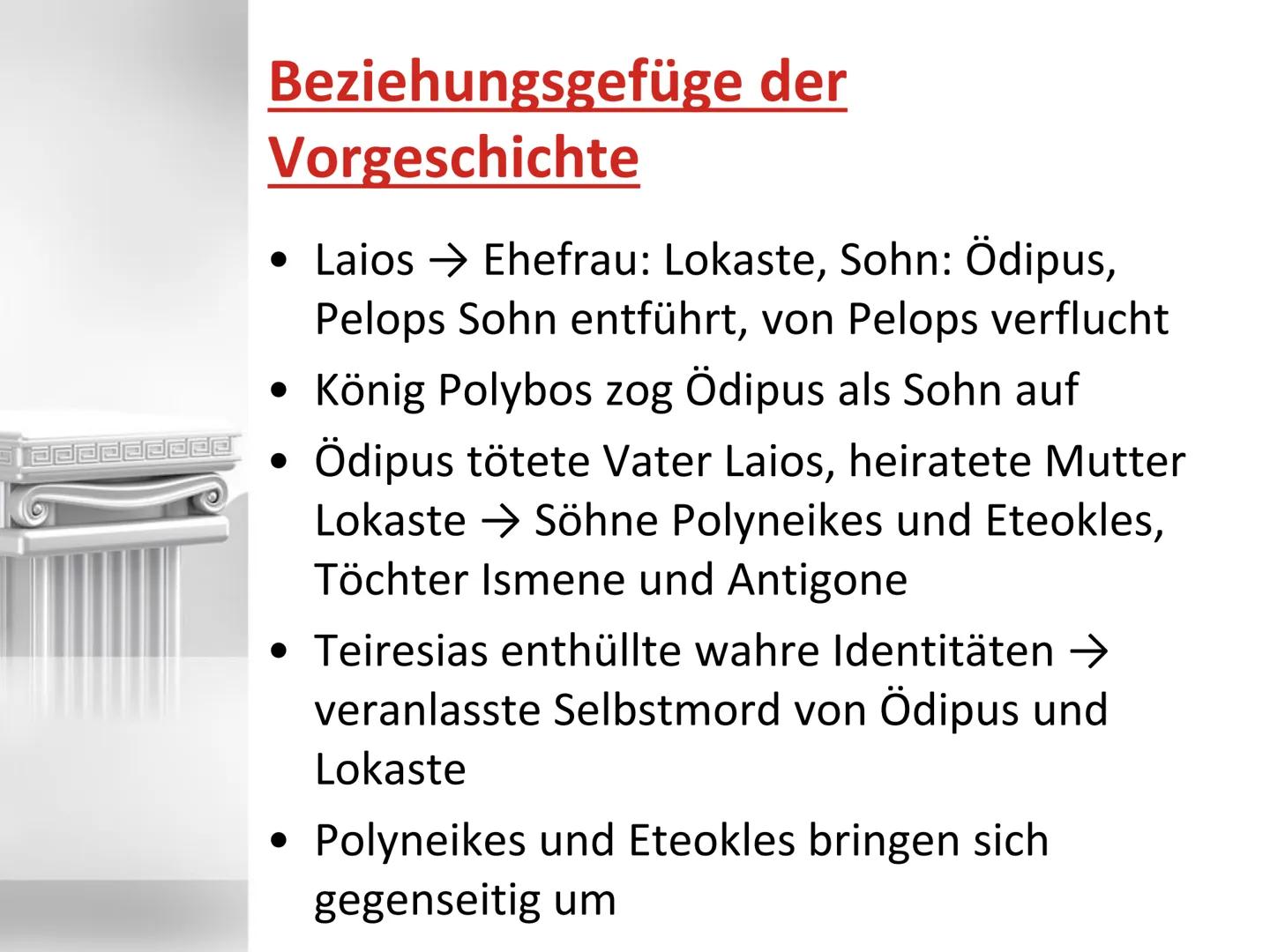 Das Theater der Antike • Das antike Theater
▪ Geschichte
▪ Aufbau/ Bestandteile
▪ Ablauf der Theaterstücke
Der Antigone-Mythos
beteiligte Pe