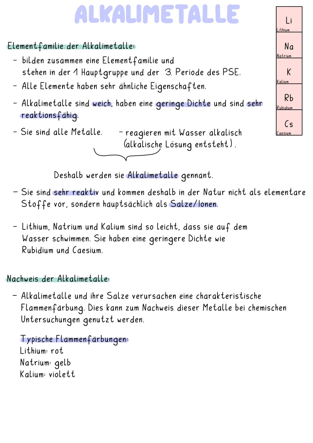 ALKALIMETALLE
Element familie der Alkalimetalle:
bilden zusammen eine Element familie und
stehen in der 1 Hauptgruppe und der 3. Periode des