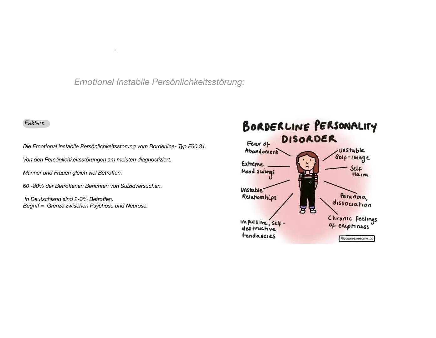 Emotional Instabile Persönlichkeitsstörung:

Fakten:

Die Emotional instabile Persönlichkeitsstörung vom Borderline- Typ F60.31.

Von den Pe