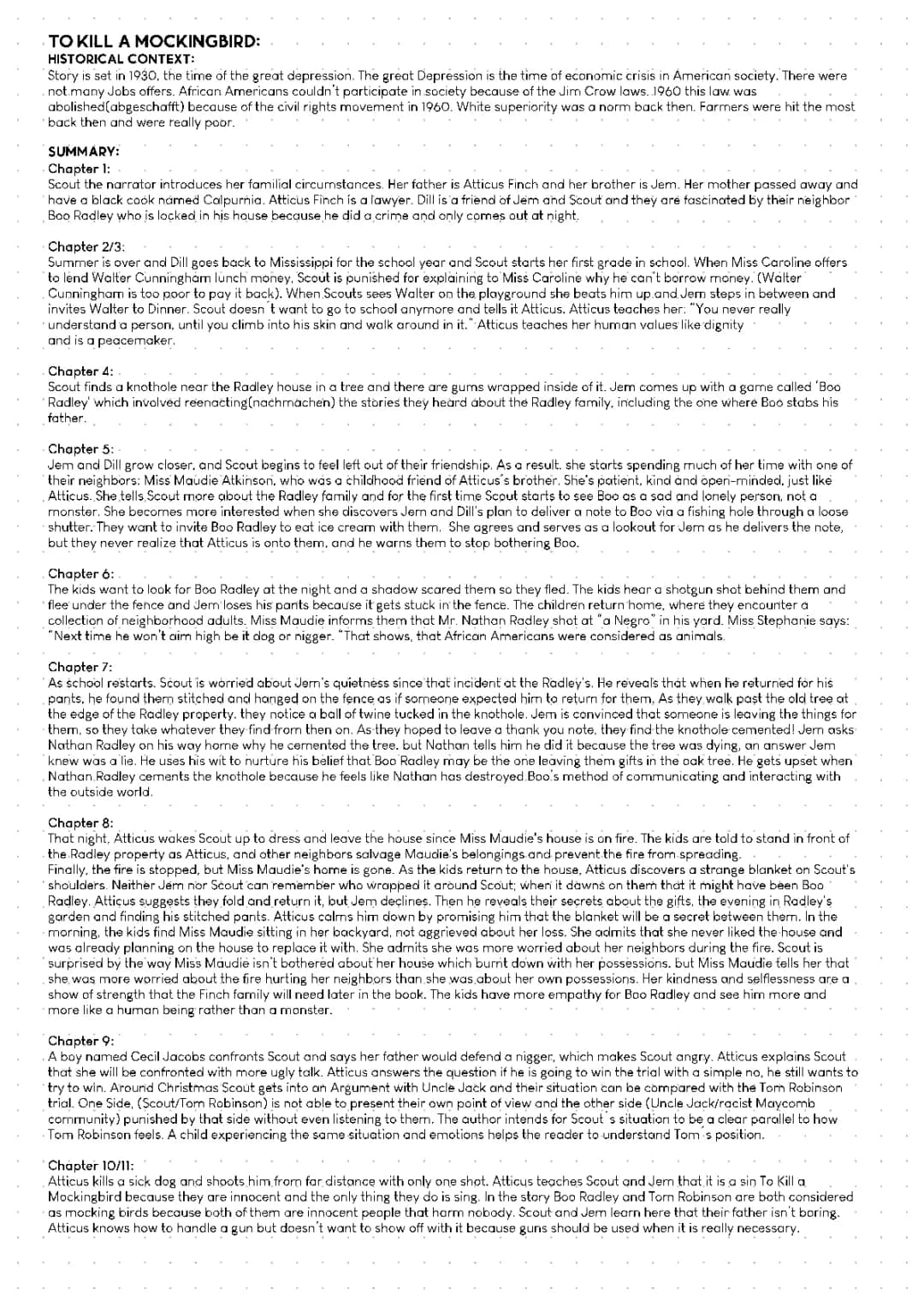 Summary of „To Kill a Mockingbird“ (all chapters)