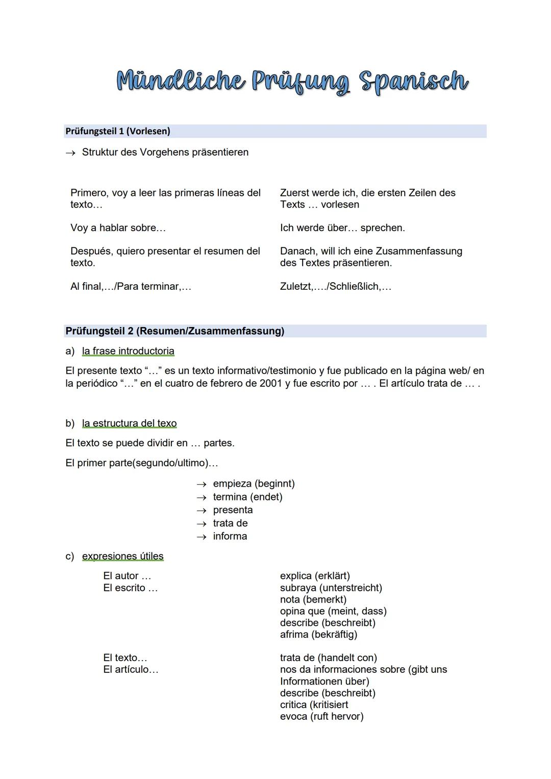 # Mündliche Prüfung Spanisch

Prüfungsteil 1 (Vorlesen)

→ Struktur des Vorgehens präsentieren

Primero, voy a leer las primeras líneas del
