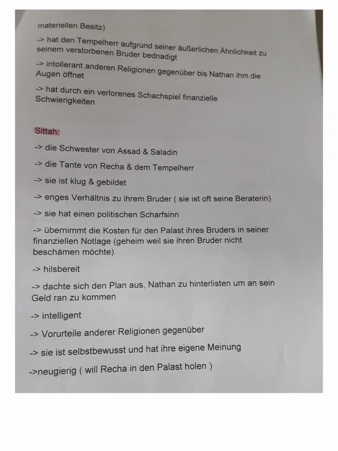 Charakterisk
Recha
Nathan der Weise
en
→> richtiger Name: Blanda von Filnek
→→ist als Säugling zu ihrem Adoptivvater Nathan gekommen
(wusste