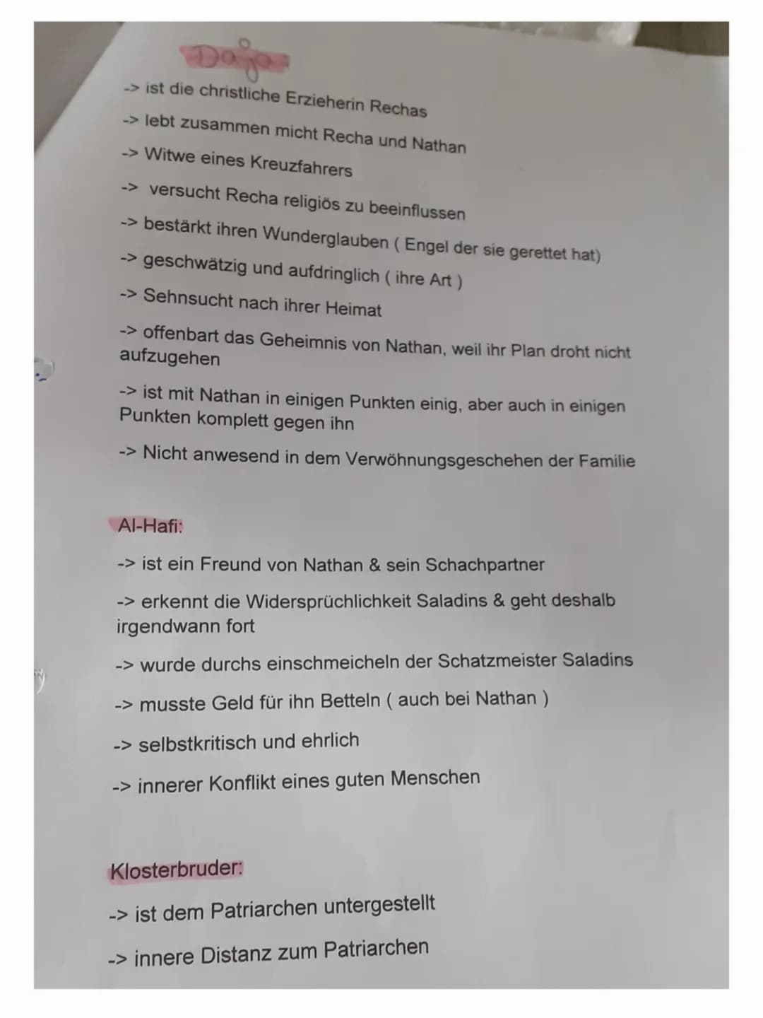 Charakterisk
Recha
Nathan der Weise
en
→> richtiger Name: Blanda von Filnek
→→ist als Säugling zu ihrem Adoptivvater Nathan gekommen
(wusste