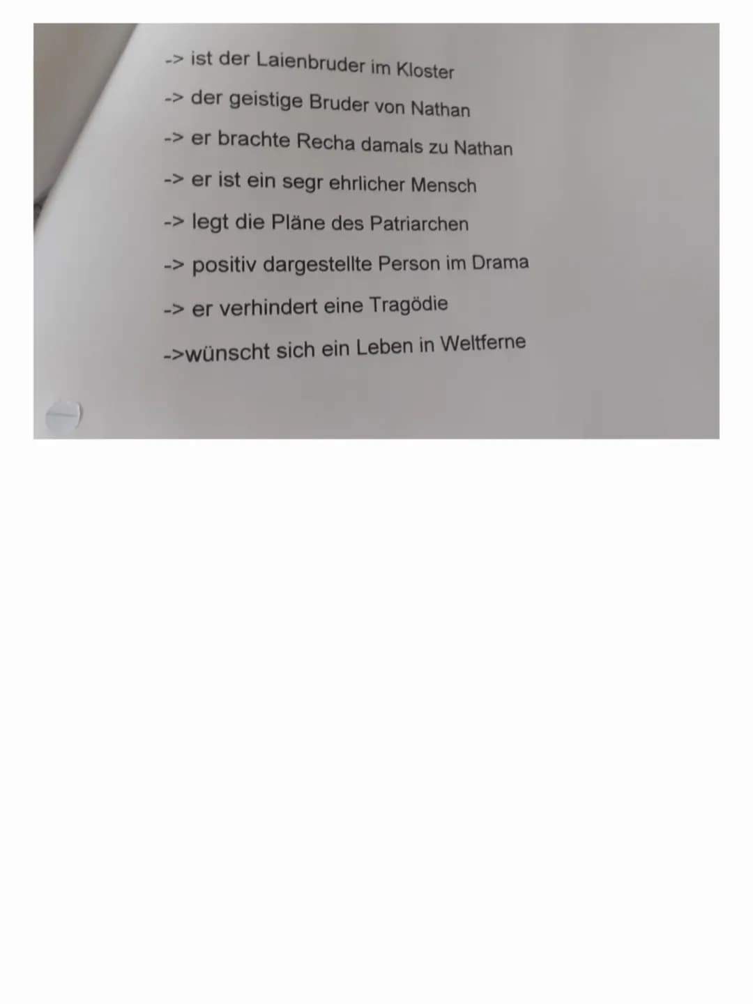 Charakterisk
Recha
Nathan der Weise
en
→> richtiger Name: Blanda von Filnek
→→ist als Säugling zu ihrem Adoptivvater Nathan gekommen
(wusste