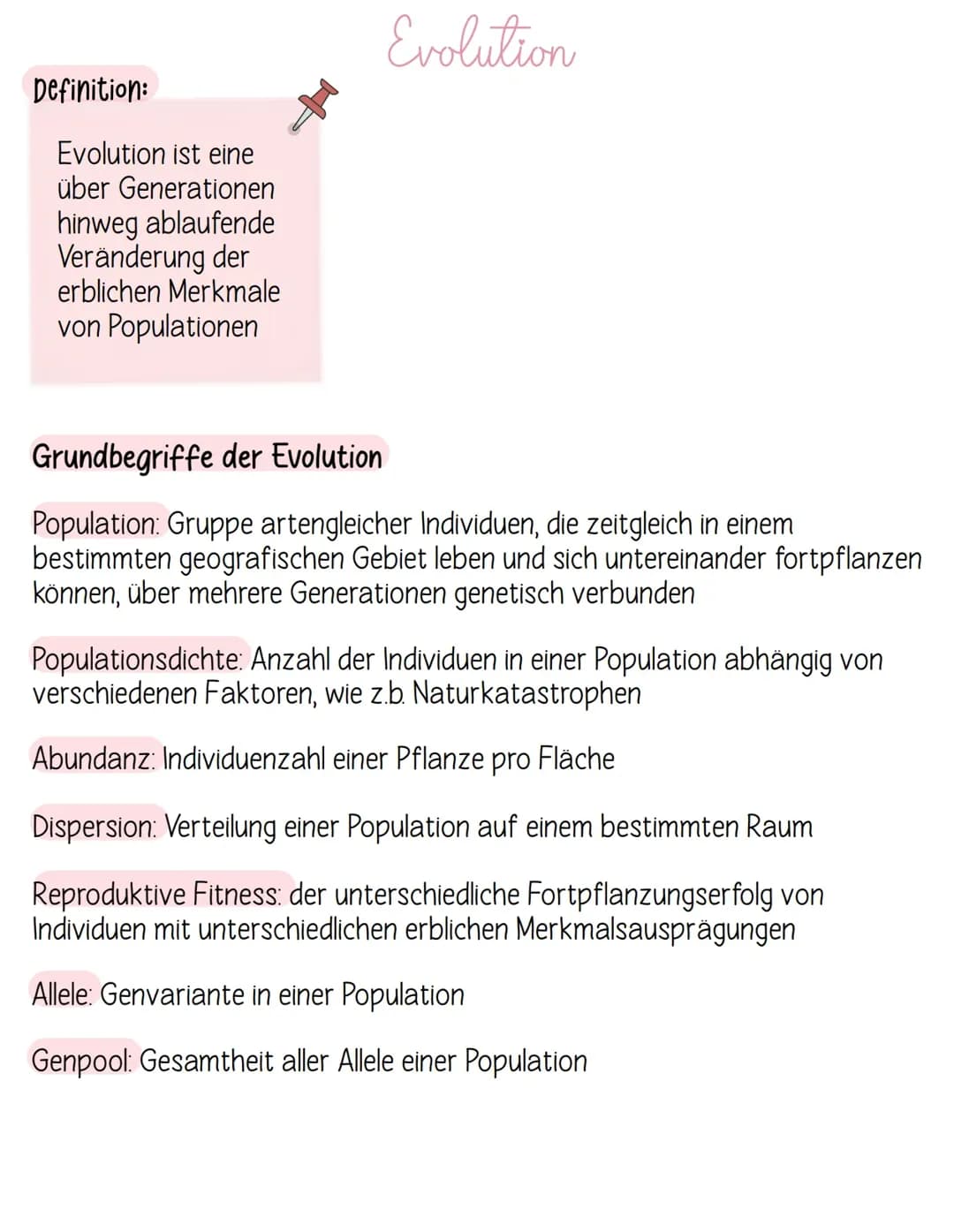 Lernzettel/Zusammenfassung  Evolution Q2 Teil 1