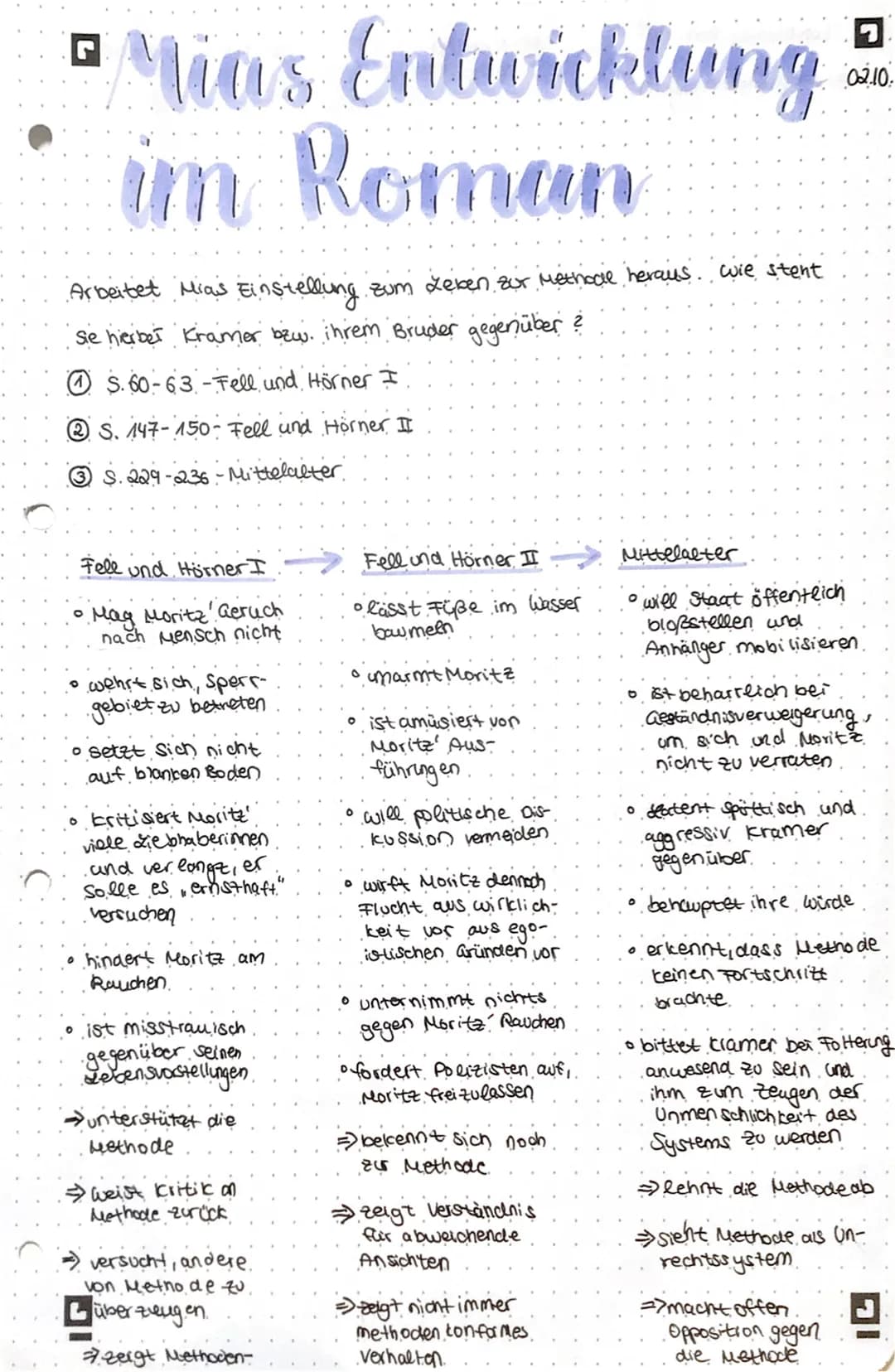 • Mias Entwicklung
Roman
Arbeitet Mias Einstellung zum Leben zur Methode heraus, wie stent
Sie hierbet Kramer bzw. ihrem Bruder gegenüber ?
