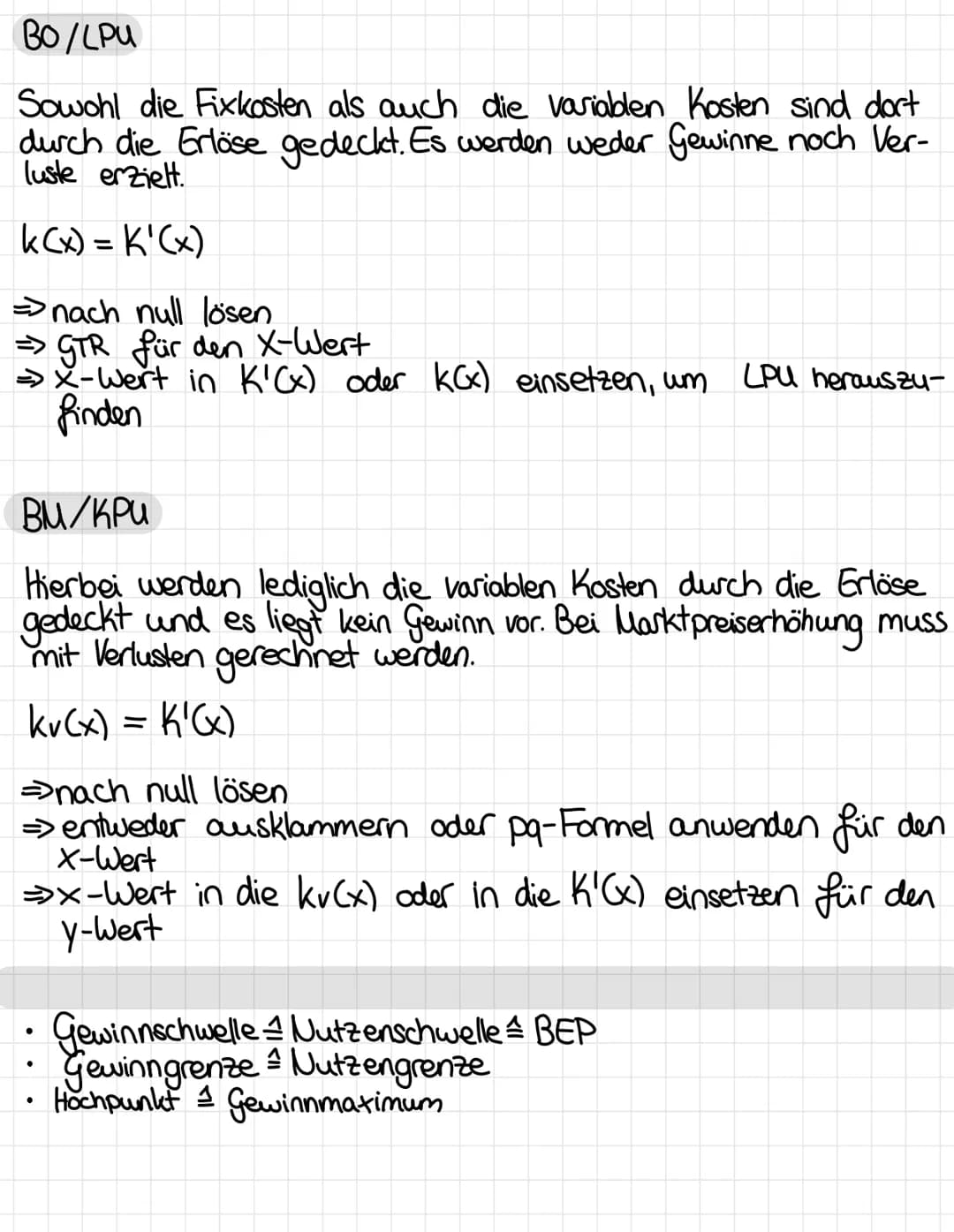 Themen
●
•
.
Gewinnschwelle
Gewinngrenze Nutzengrenze ✓
Nutzenschwelle & BEP
스
• Hochpunkt 1 Gewinnmaximum
Cournotscher Punkt v
• Break-even