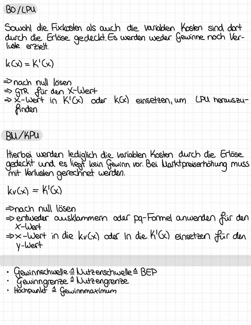 Themen
●
•
.
Gewinnschwelle
Gewinngrenze Nutzengrenze ✓
Nutzenschwelle & BEP
스
• Hochpunkt 1 Gewinnmaximum
Cournotscher Punkt v
• Break-even