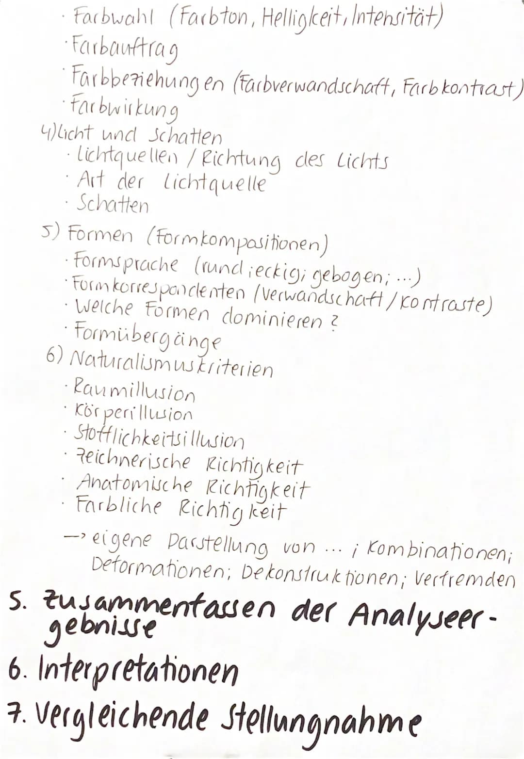 1.
Erster Eindruck
2. Bilddaten:
Name, Titel,
Entstehungsjahr, Technik,
Format, Aufbewahrungsort, Bildmotiv
3. Bildbeschreibung
Bildanalyse
