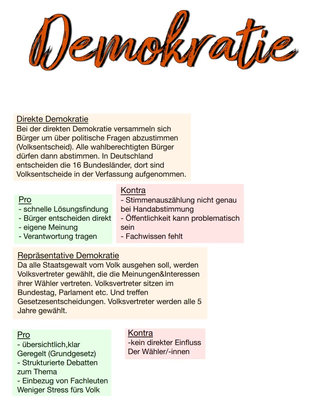 Demokratie
Direkte Demokratie
Bei der direkten Demokratie versammeln sich
Bürger um über politische Fragen abzustimmen
(Volksentscheid). All