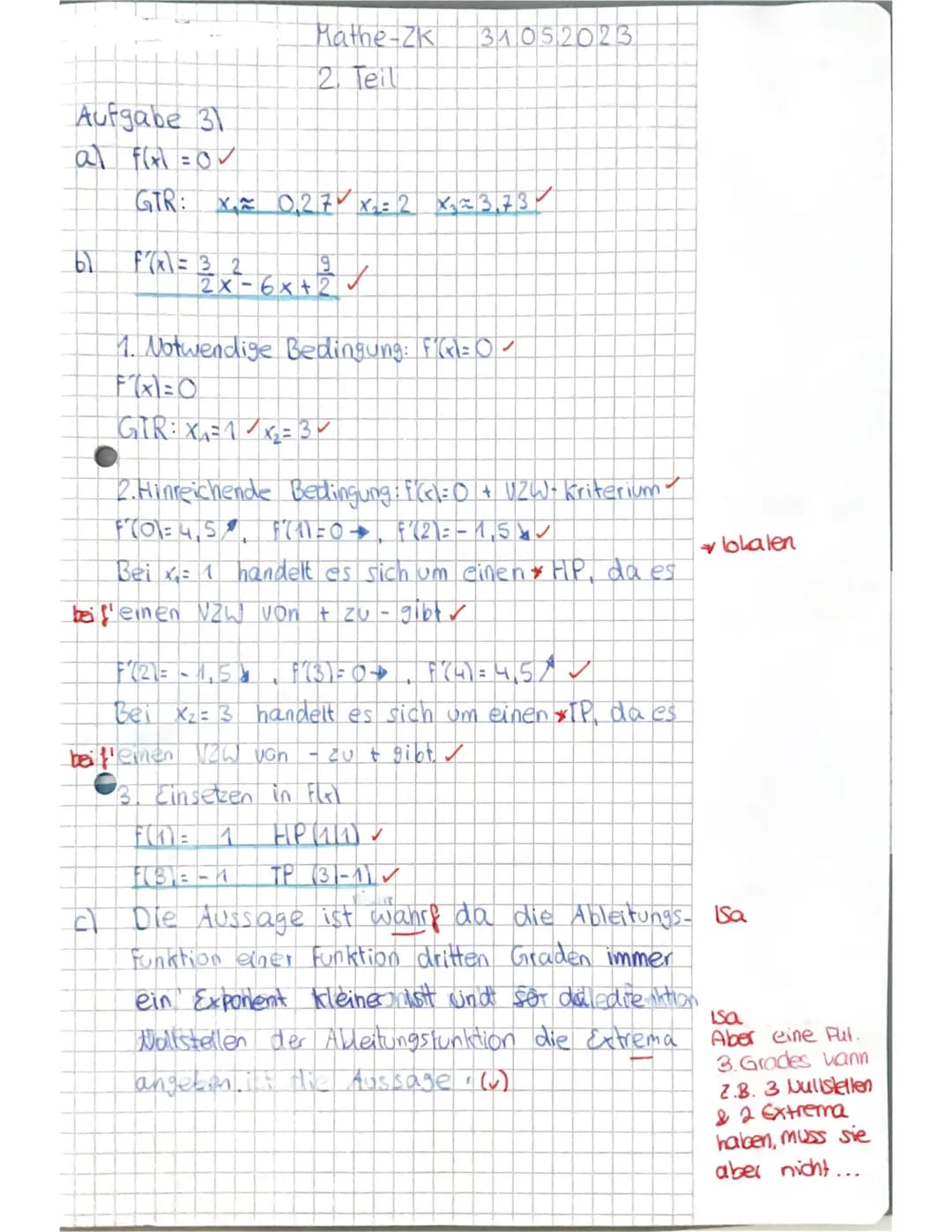 ESO
Name...
Zentrale Klaua.
Mathematik
Prüfungsteil A: Aufgaben ohne Hilfsmittel
Aufgabe 1:
Gegeben ist die Ableitungsfunktion f' mit
X
f' i