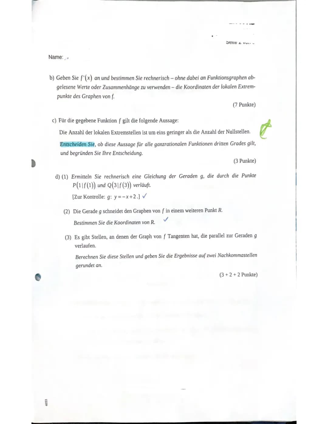 ESO
Name...
Zentrale Klaua.
Mathematik
Prüfungsteil A: Aufgaben ohne Hilfsmittel
Aufgabe 1:
Gegeben ist die Ableitungsfunktion f' mit
X
f' i