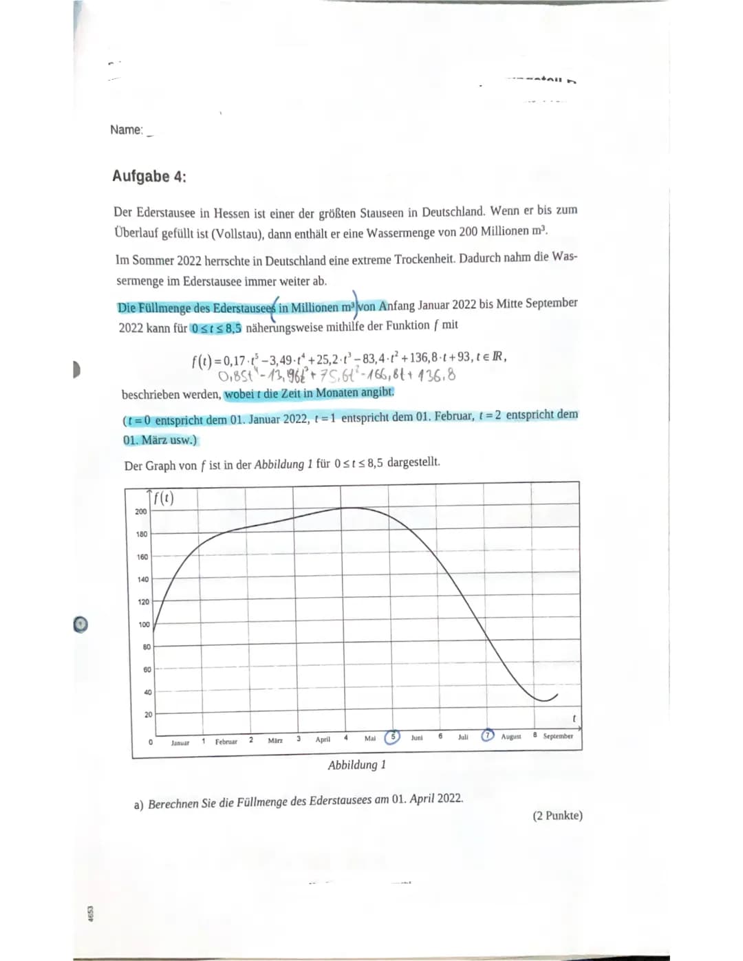 ESO
Name...
Zentrale Klaua.
Mathematik
Prüfungsteil A: Aufgaben ohne Hilfsmittel
Aufgabe 1:
Gegeben ist die Ableitungsfunktion f' mit
X
f' i