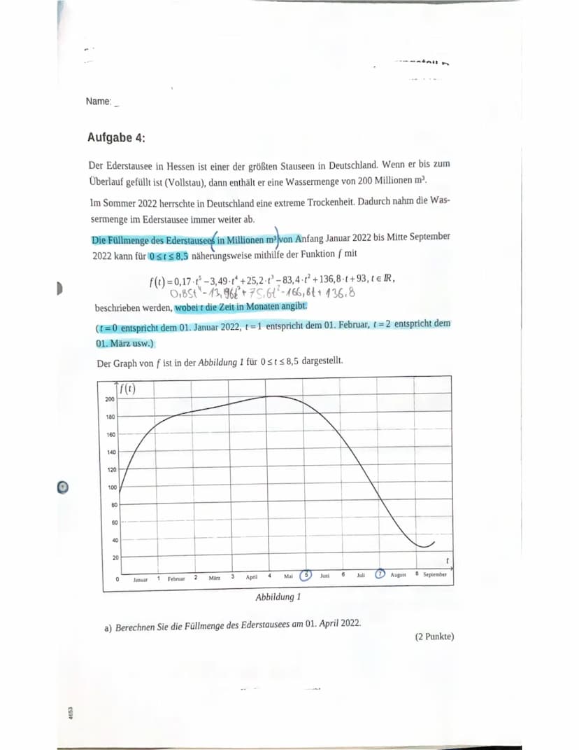 ESO
Name...
Zentrale Klaua.
Mathematik
Prüfungsteil A: Aufgaben ohne Hilfsmittel
Aufgabe 1:
Gegeben ist die Ableitungsfunktion f' mit
X
f' i