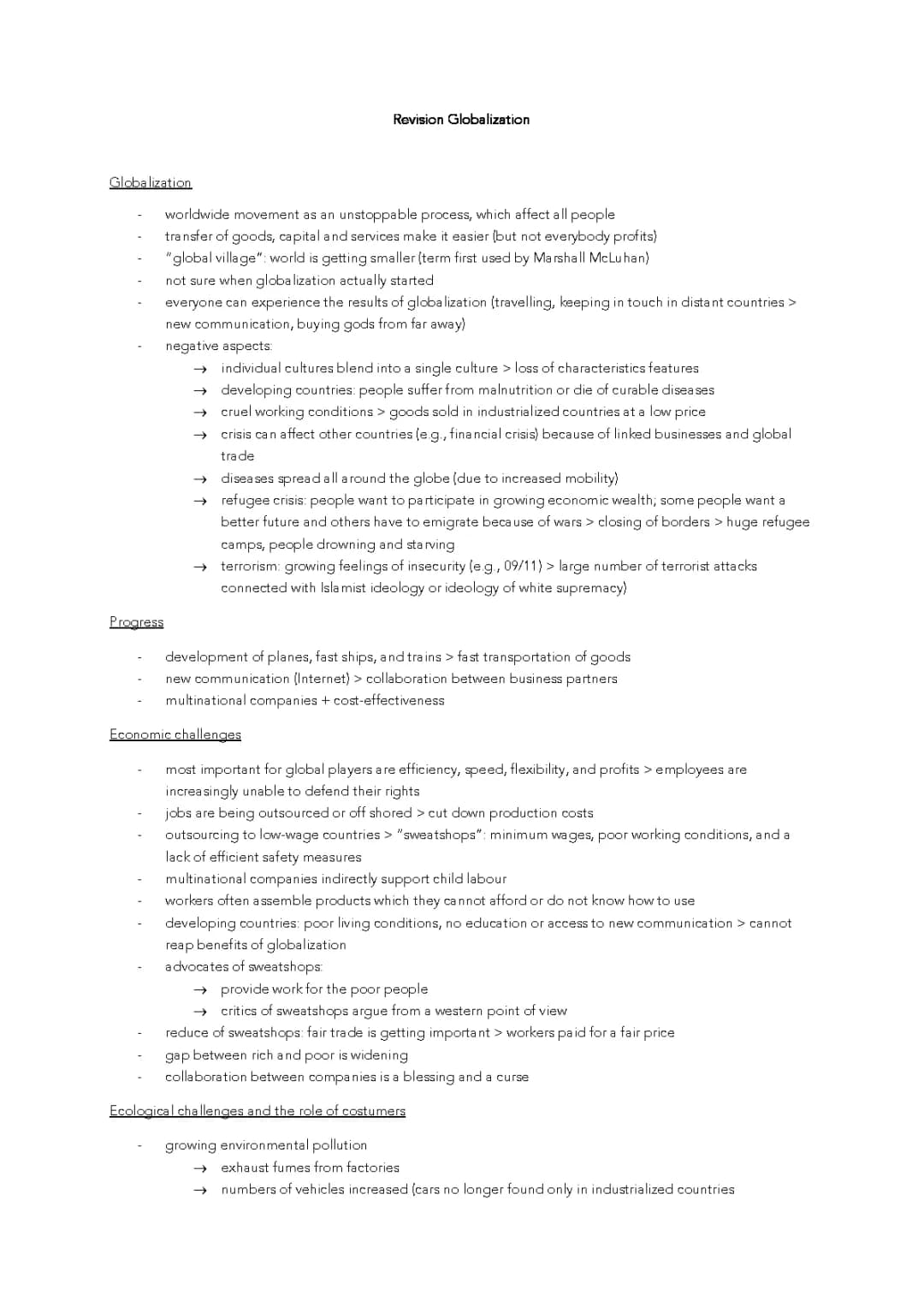 Abitur Lernzettel Englisch - Globalization