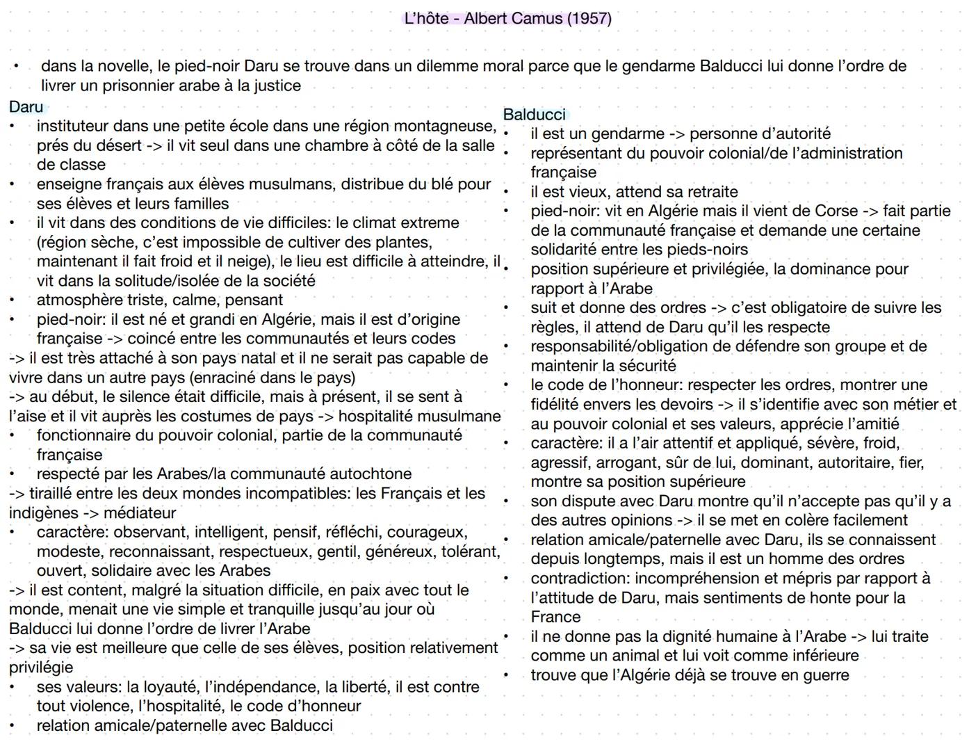 # L'hôte - Albert Camus (1957)

- dans la novelle, le pied-noir Daru se trouve dans un dilemme moral parce que le gendarme Balducci lui donn