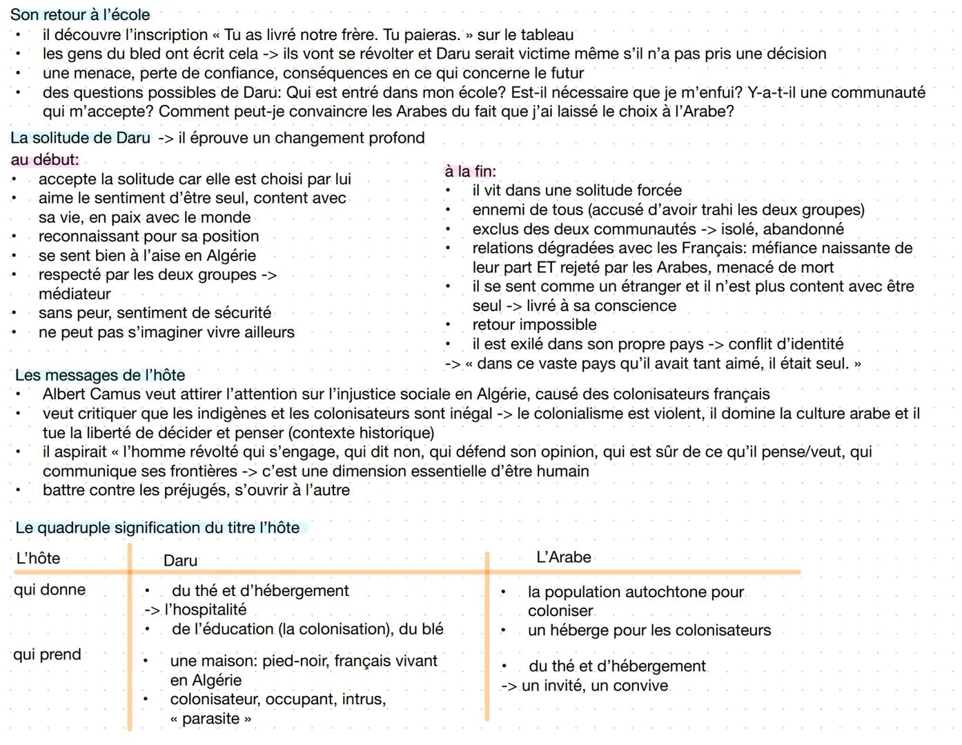 # L'hôte - Albert Camus (1957)

- dans la novelle, le pied-noir Daru se trouve dans un dilemme moral parce que le gendarme Balducci lui donn