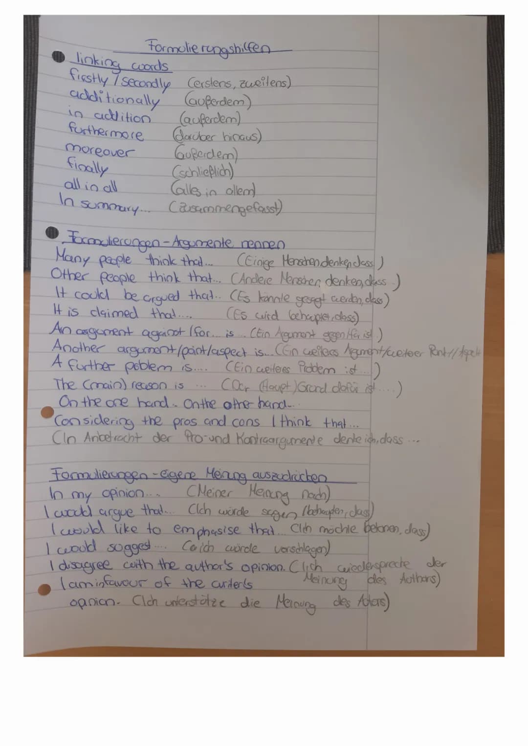 Formulierungshilfen
linking words.
firstly 7 Secondly Cerstens, zweitens)
(außerdem)
(außerdem)
darüber hinaus)
Gußerdem)
(schließlich)
Call