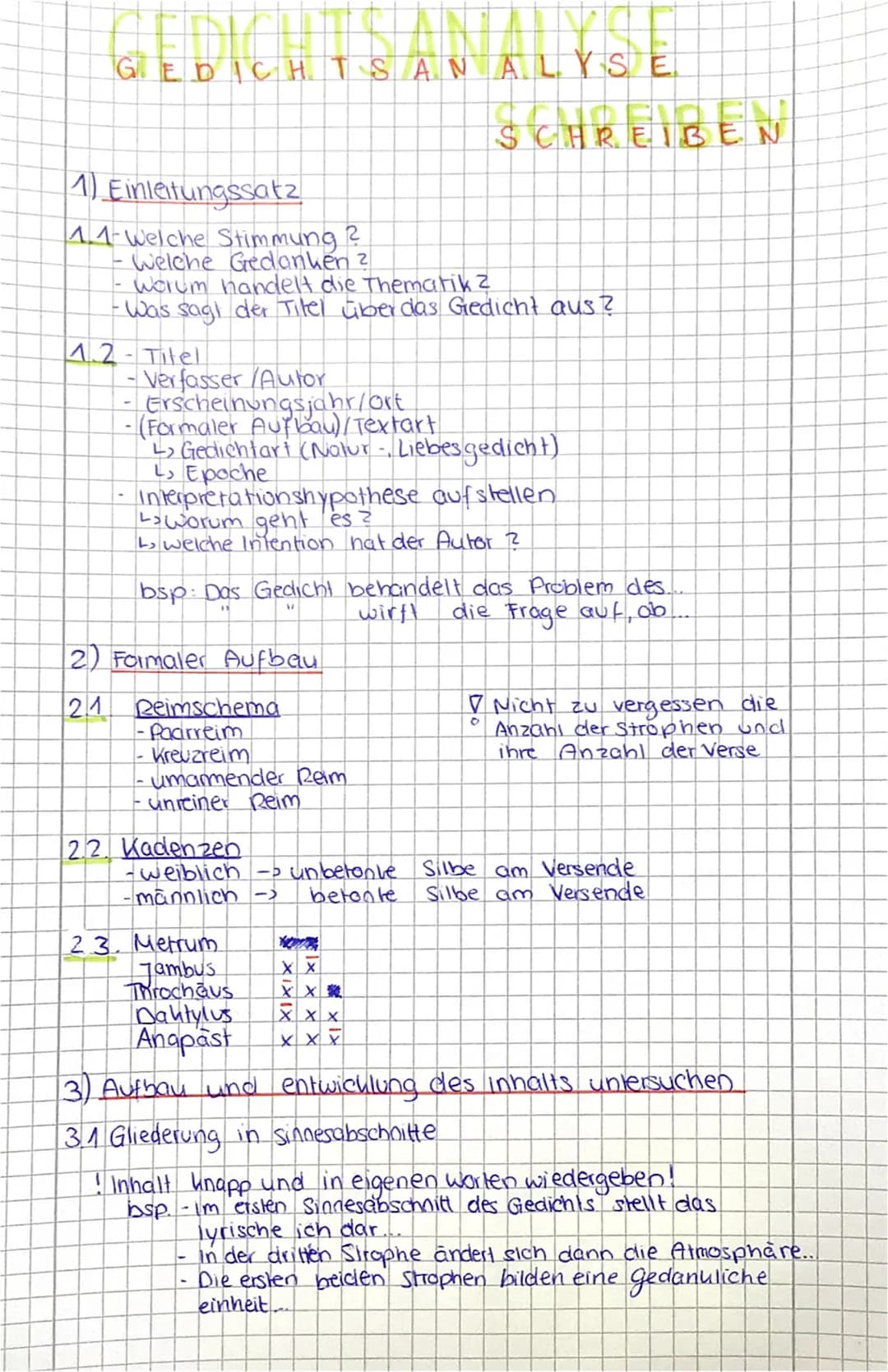 GEDICHTSANALYSE
1) Einleitungssatz
11-Welche Stimmung ?
- Welche Gedanken ?
worum handelt die Thematik 2
-Was sagl der Titel über das Gedich