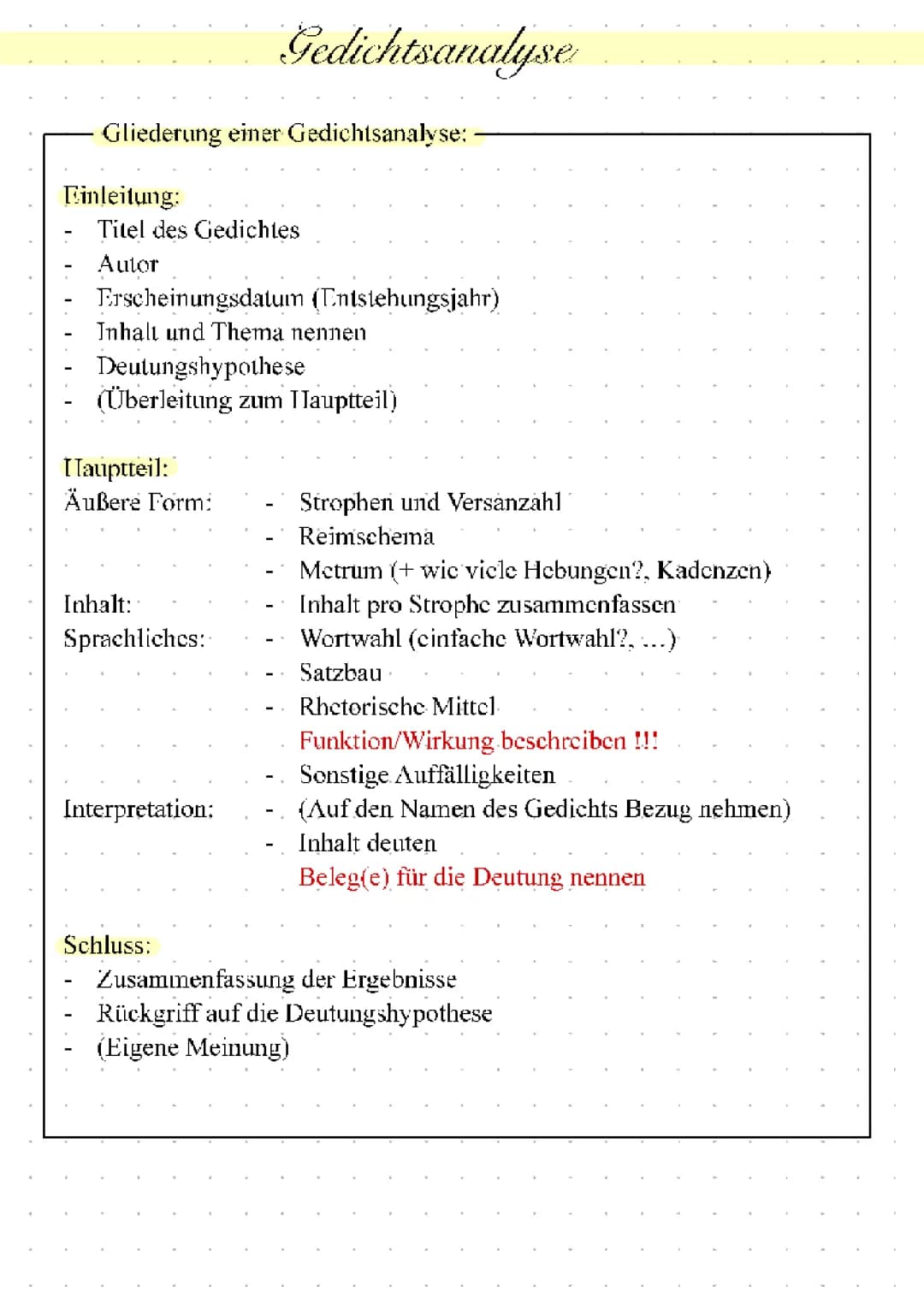 Gedichtanalyse Beispiel & Aufbau PDF: Übungen, Stilmittel und Checkliste