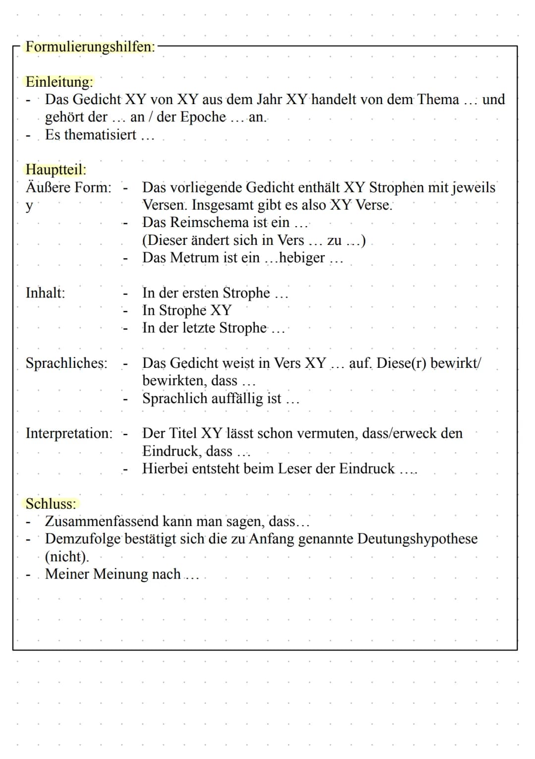 Gedichtanalyse Beispiel & Aufbau PDF: Übungen, Stilmittel und Checkliste