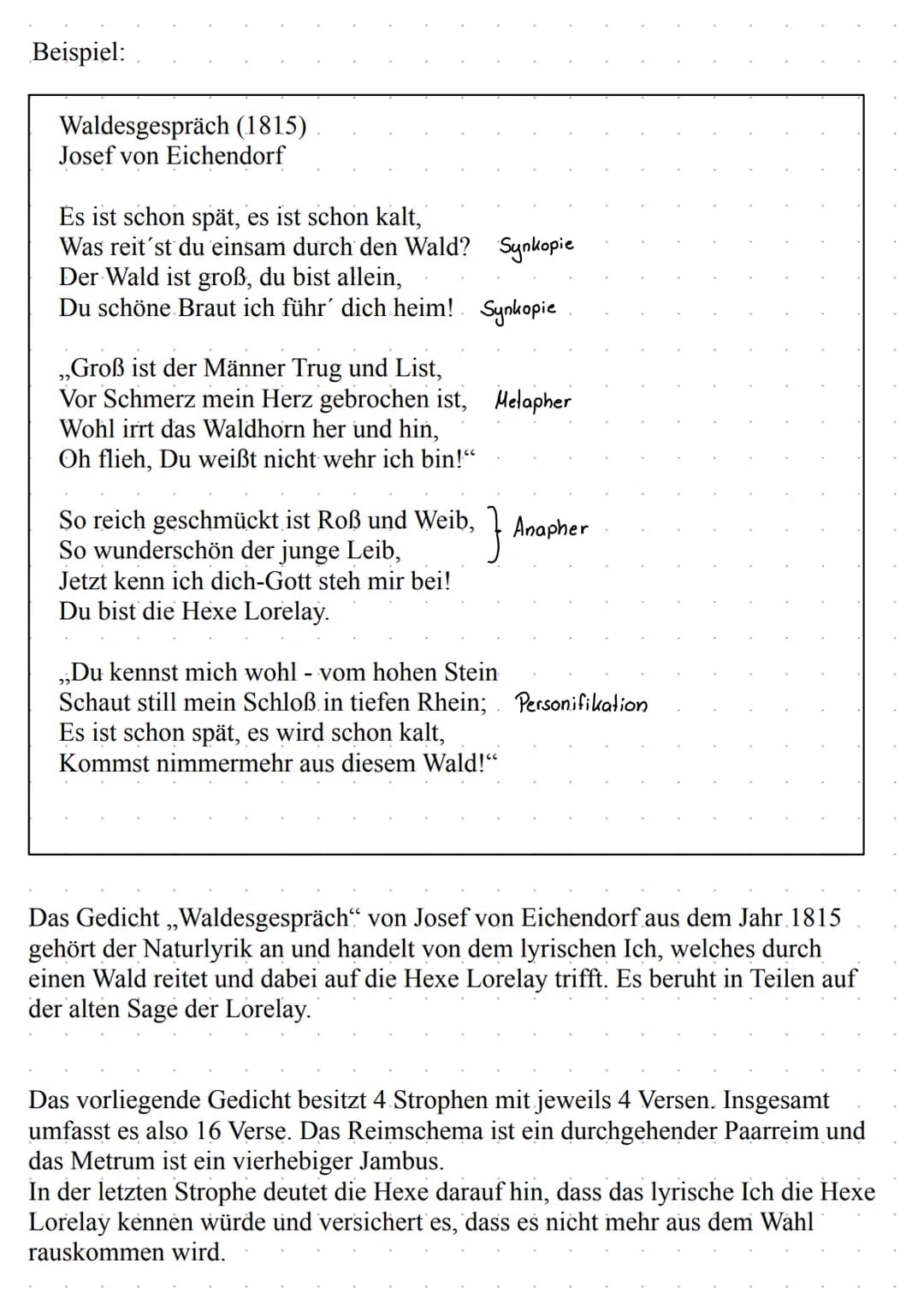 Gliederung einer Gedichtsanalyse:
Einleitung:
Titel des Gedichtes
Autor
Erscheinungsdatum (Entstehungsjahr)
Inhalt und Thema nennen
Deutungs