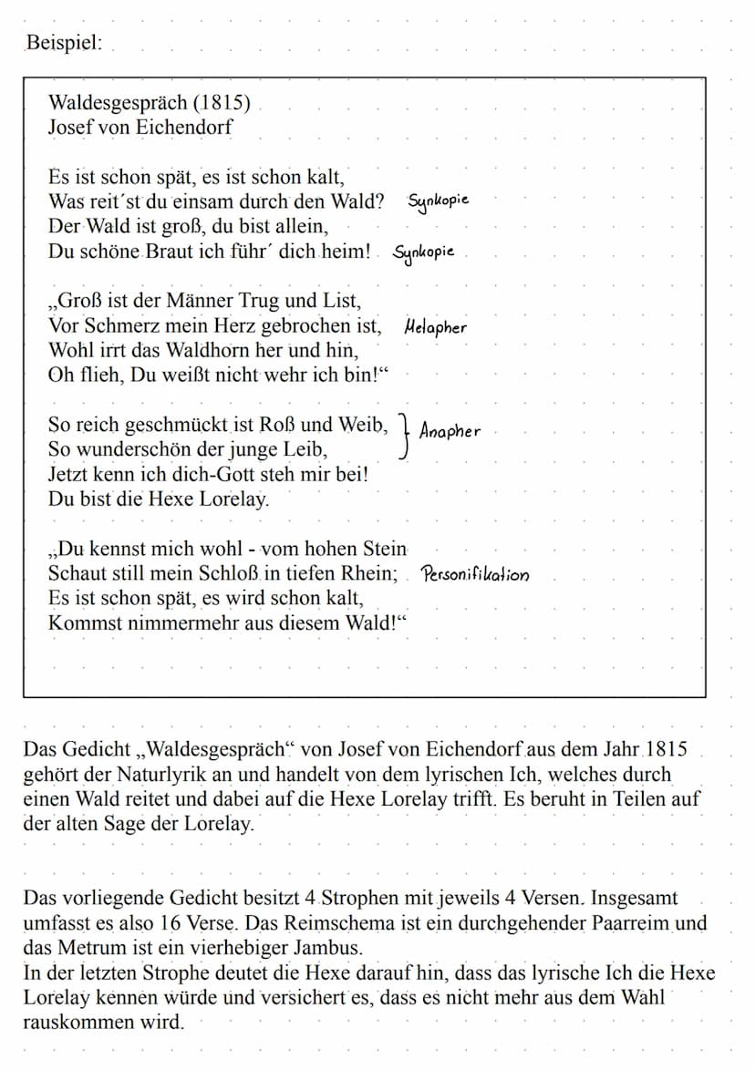 Gliederung einer Gedichtsanalyse:
Einleitung:
Titel des Gedichtes
Autor
Erscheinungsdatum (Entstehungsjahr)
Inhalt und Thema nennen
Deutungs