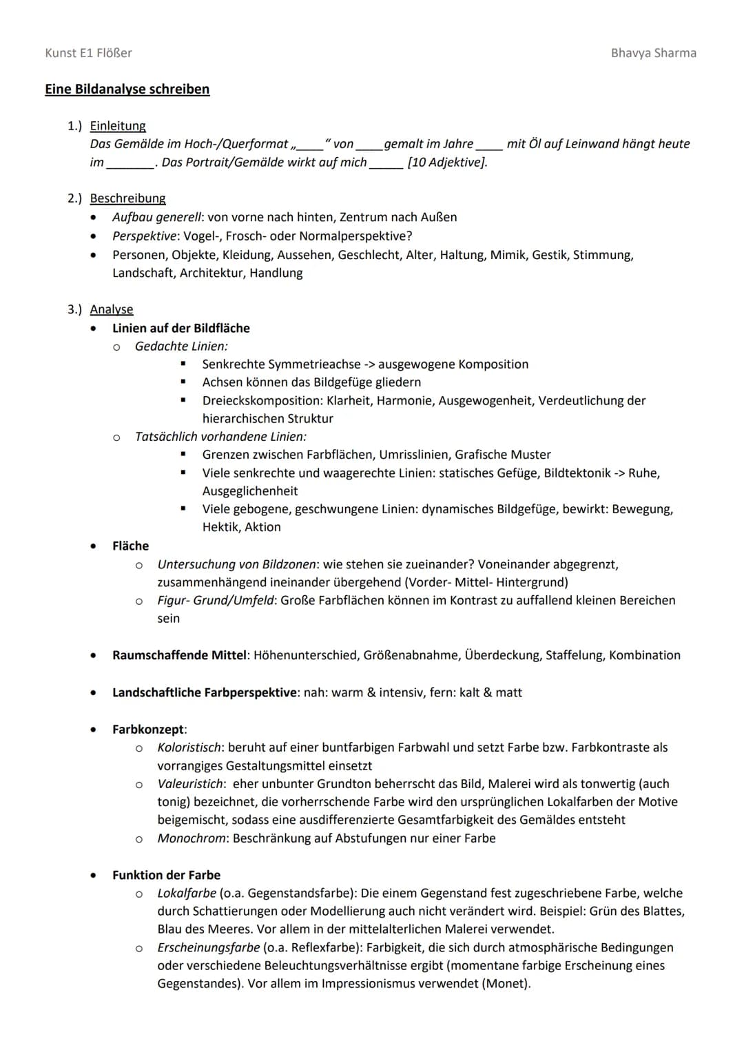 Kunst E1 Flößer
Eine Bildanalyse schreiben
1.) Einleitung
Das Gemälde im Hoch-/Querformat,,_
im
●
●
3.) Analyse
2.) Beschreibung
● Aufbau ge