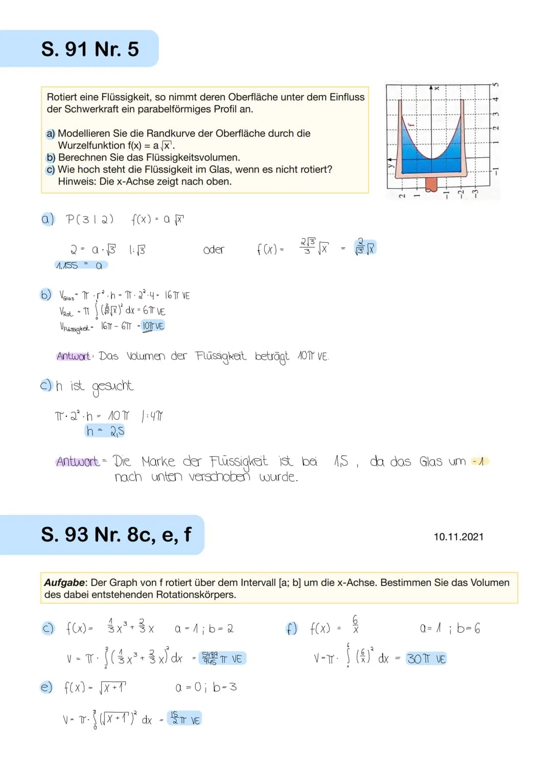 V = G⋅h
=
V =
Thir². h
Radius
f(x;)
بها
ir
T
5. Das Volumen von Rotationskörpern
πT. (f(x))² dx
•{(f(x))* dx
← Volumen vom Zylinder
Hohe
Bre
