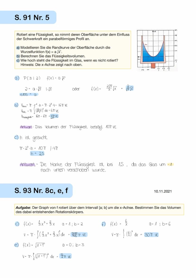 V = G⋅h
=
V =
Thir². h
Radius
f(x;)
بها
ir
T
5. Das Volumen von Rotationskörpern
πT. (f(x))² dx
•{(f(x))* dx
← Volumen vom Zylinder
Hohe
Bre