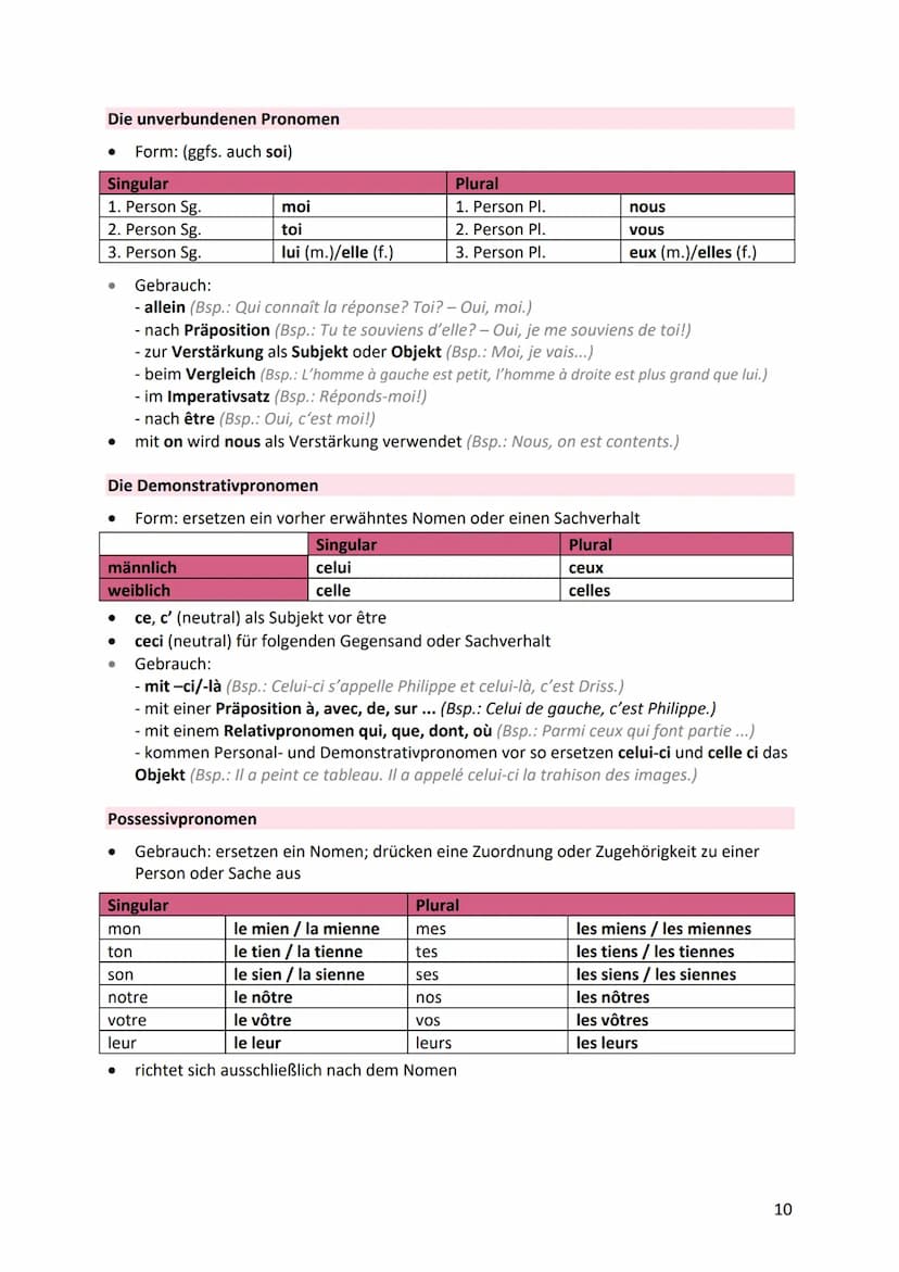 La grammaire
Begleiter
Die indefiniten Begleiter
● stehen vor dem Nomen und Verhalten sich wie Adjektive (müssen angeglichen werden)
wichtig