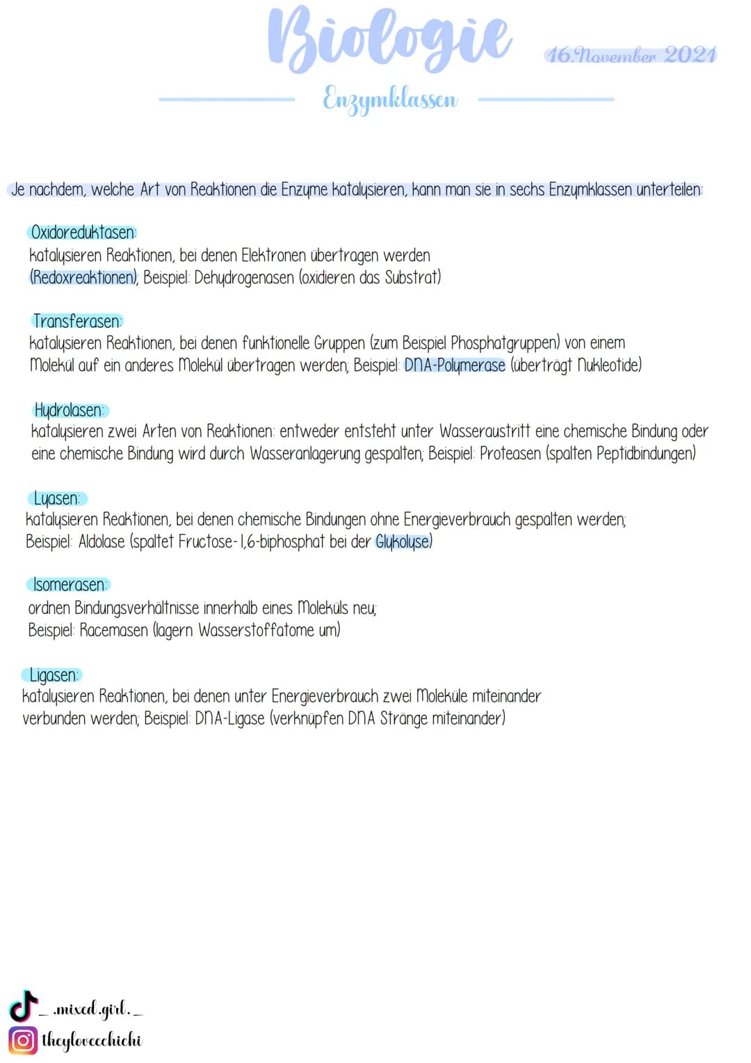 Biologie
· Bau von Enzymen
Was sind Enzyme?
Enzyme sind biologische Riesenmoleküle, wobei die meisten Enzyme Proteine (komplexe Eiweißmolekü