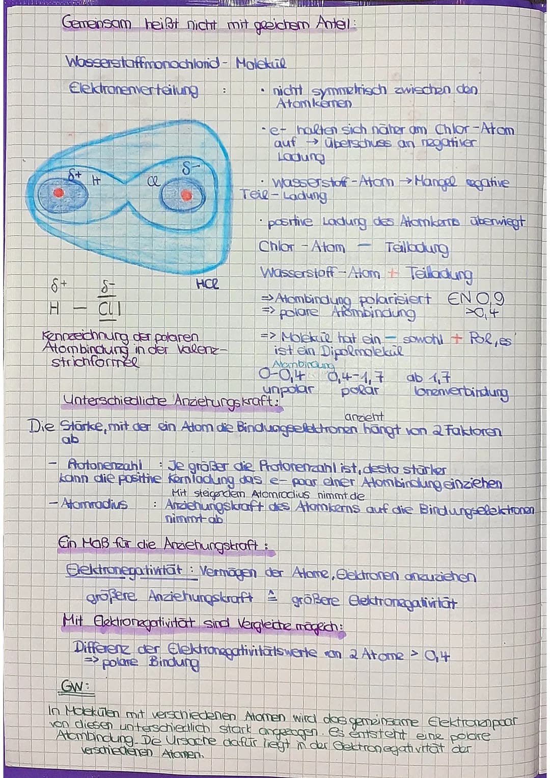 10
Gemeinsam heißt nicht mit greichem
Wasserstoffmonochlorid-
Elektronenverteilung
S+
HI
S+ H
ce
HCL
CUT
Kennzeichnung der polaren
Atom bind