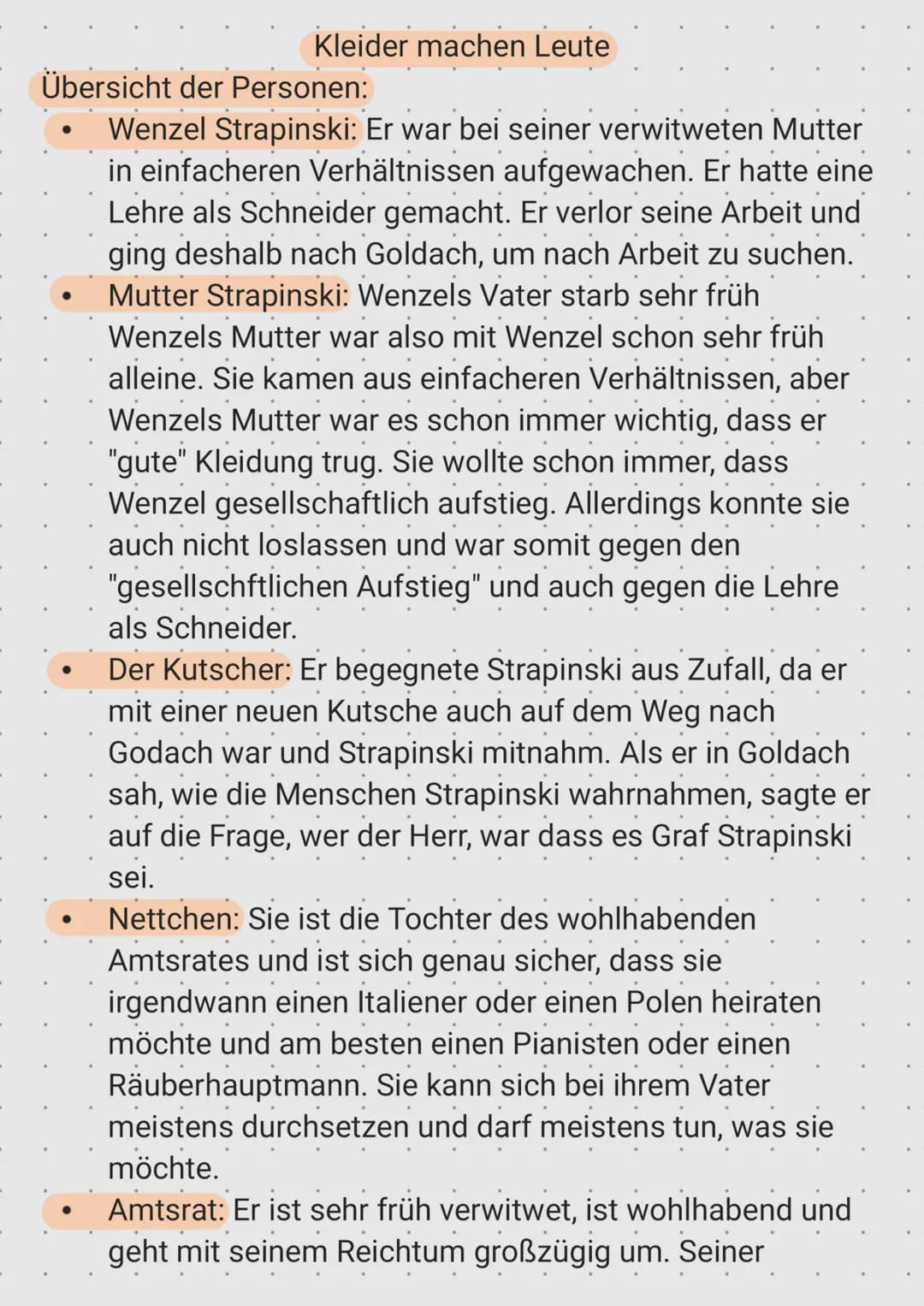 Kleider machen Leute
Übersicht der Personen:
Wenzel Strapinski: Er war bei seiner verwitweten Mutter
in einfacheren Verhältnissen aufgewache